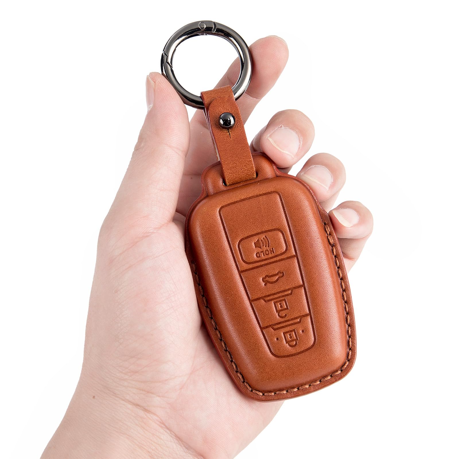 BFDDPPM for Toyota Key Fob Cover with Keychain Genuine leather 360 Degree Protection Key Case Compatible with 2018-2024 Camry RAV4 Highlander Avalon C-HR Prius Corolla GT86 Smart Key