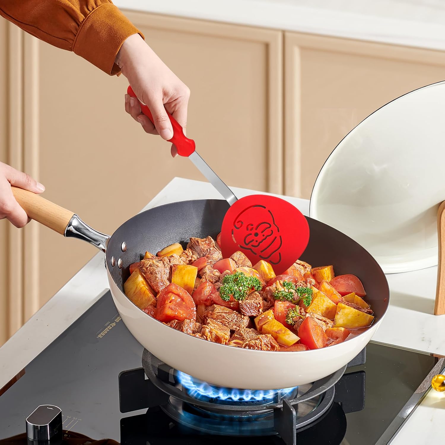 Yardwe 3PCS Christmas Spatula Turner Set Holiday Cookie Spatulas Silicone Cooking Utensils Kitchen Tools Christmas Kitchen Decoration