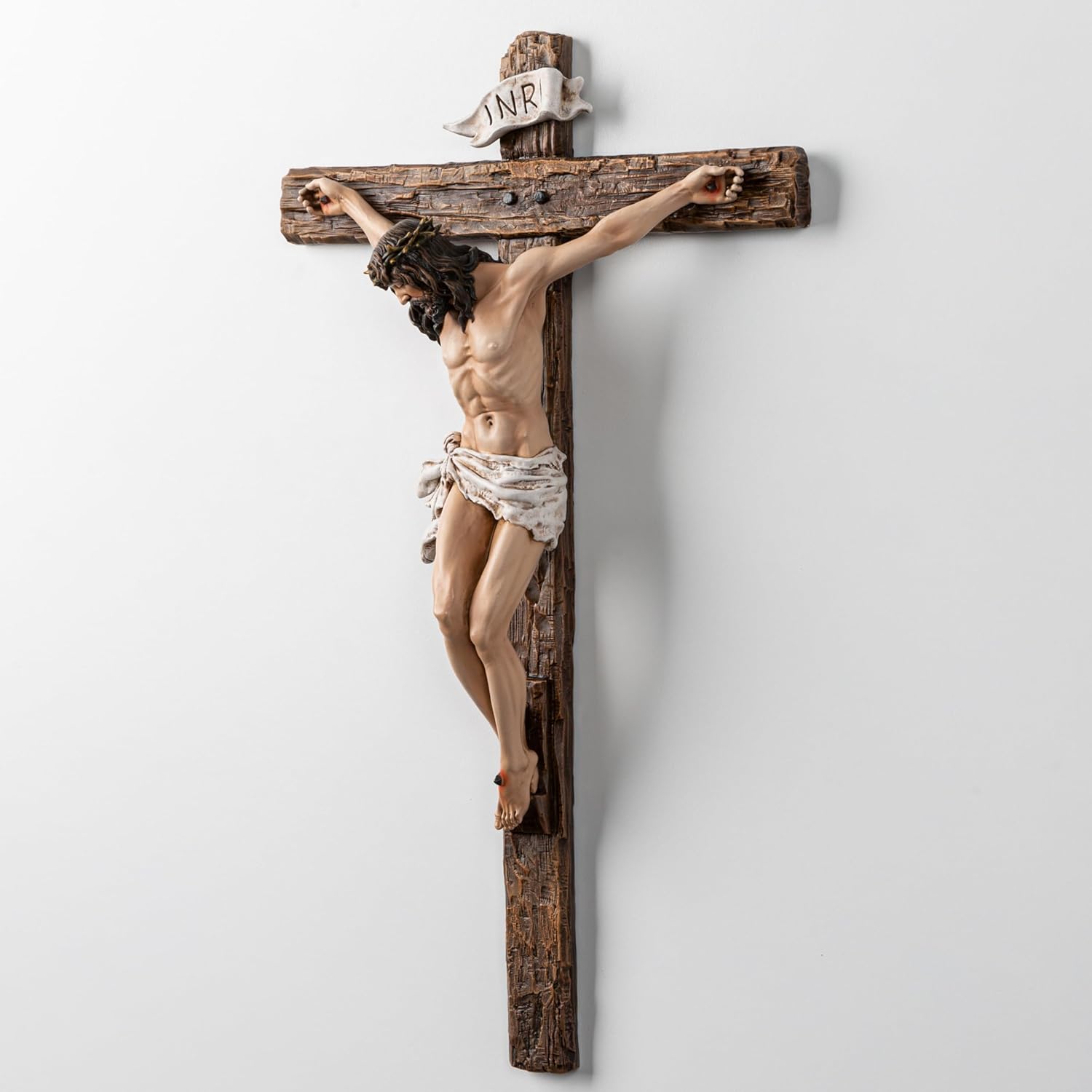 DevotedWalls Jesus Christ at Calvary Crucifix INRI Wall Cross,Resin Hand Sculpted Detailed Jesus Christ Wall Cross,12" H Holy Jesús Corpus Wall Crucifix for Catholic Gifts（Antique White）