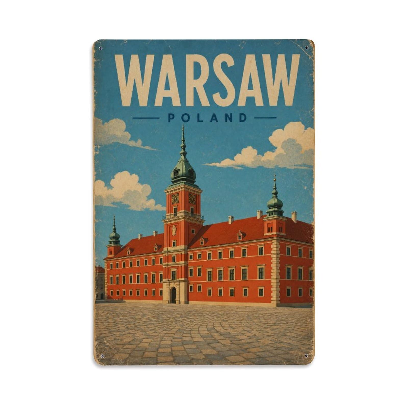 Travel Vintage Poland Warsaw Metal Tin Sign