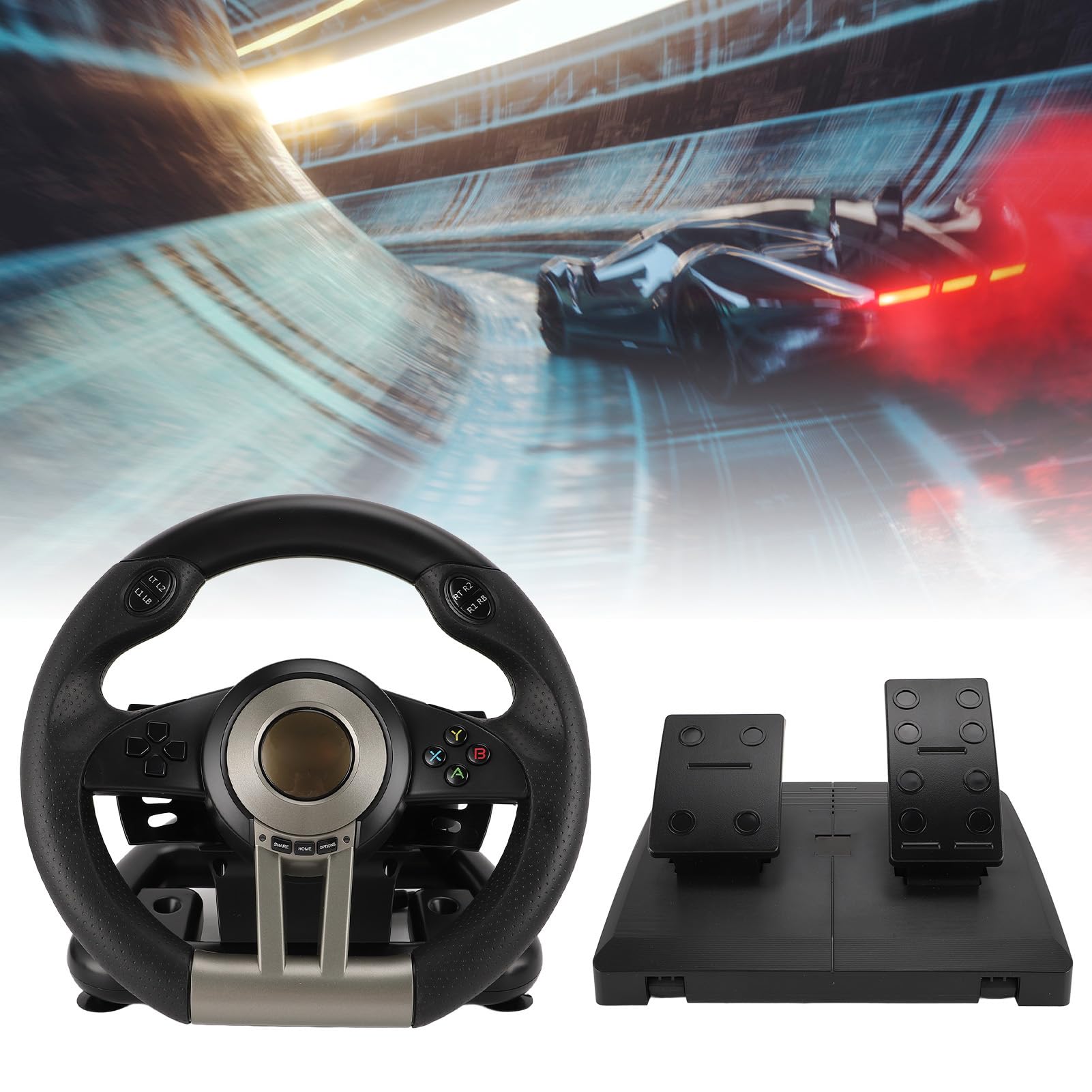 Gugxiom Volante de Carreras para PC Feedback Force de Doble Motor de 26 Cm con Paleta de, para, para Amplia Compatibilidad, Vibración Ajustable, Antideslizante