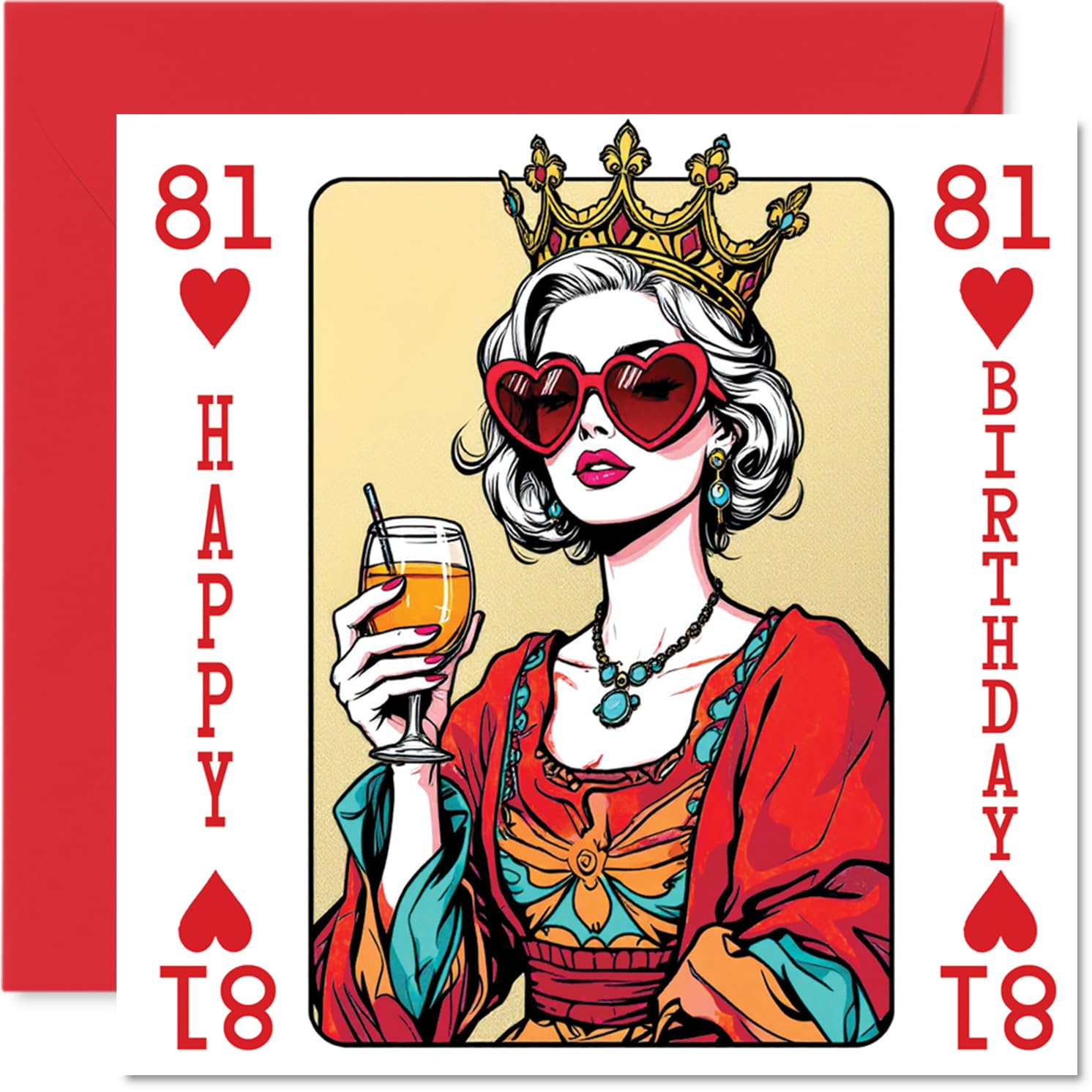 81st Birthday Cards for Women - Queen Playing Card - Happy Birthday Card for 81 Year Old Woman Grandma Wife Nan Nana, 145mm Bday Greeting Cards