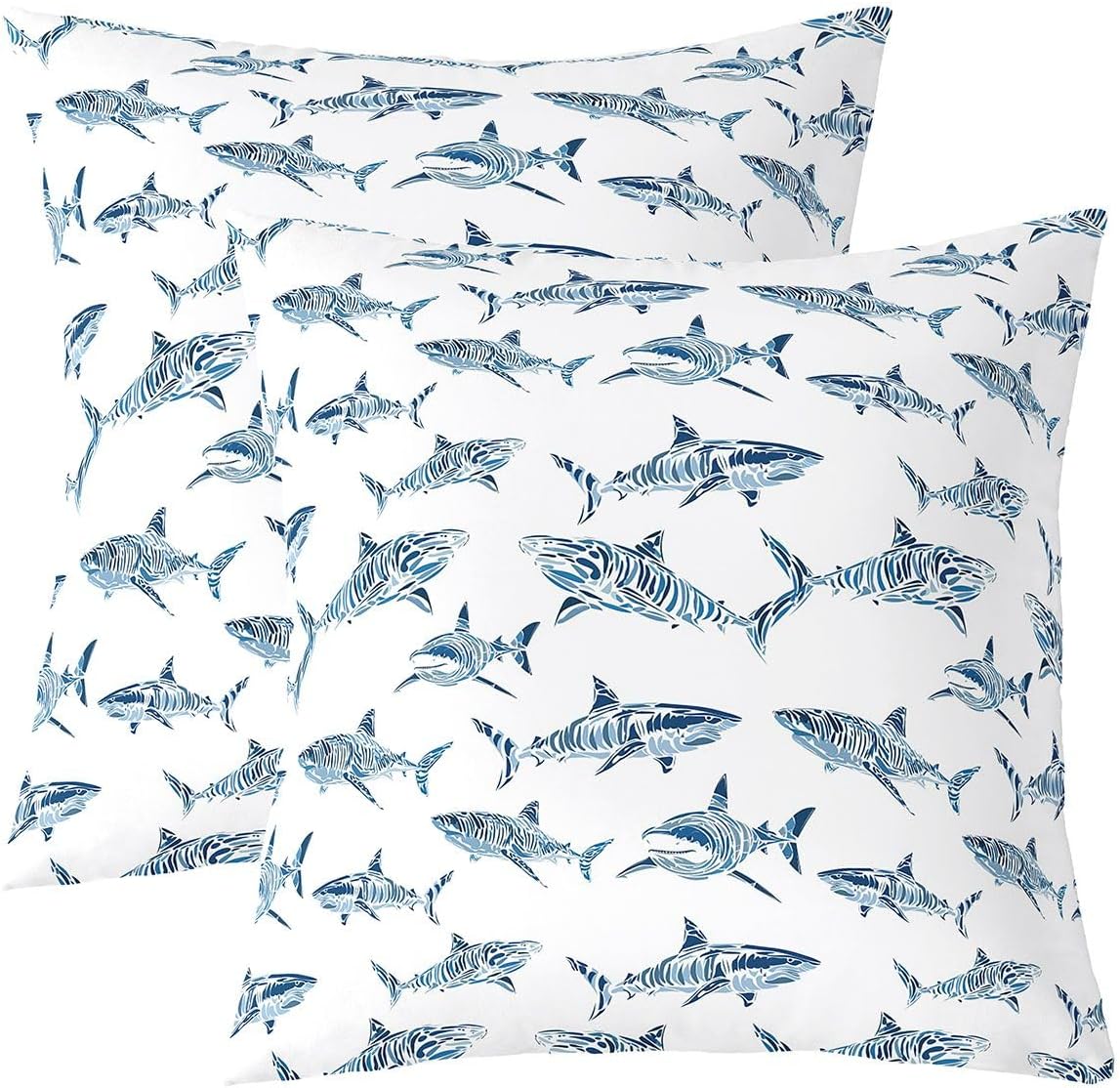 Erosebridal Set of 2 Shark Throw Pillow Covers 24x24 Ocean Life Pillow Covers for Kids Boys Girls Teal Watercolor Hand Drawn Cartoon Sharks Cushion Covers Underwater Sea Animal Fish Cushion Cases