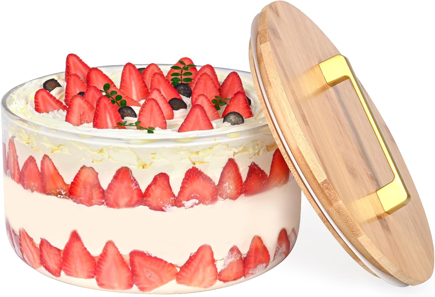 195oz Large Trifle Bowl Glass, 9.8" Large Salad Bowl with Lid, Clear Glass Salad Serving Bowl for Laying Ice Cream Cakes, Cupcake, Fruit, Microwave & Dishwasher Safe, Kitchen Must-Have