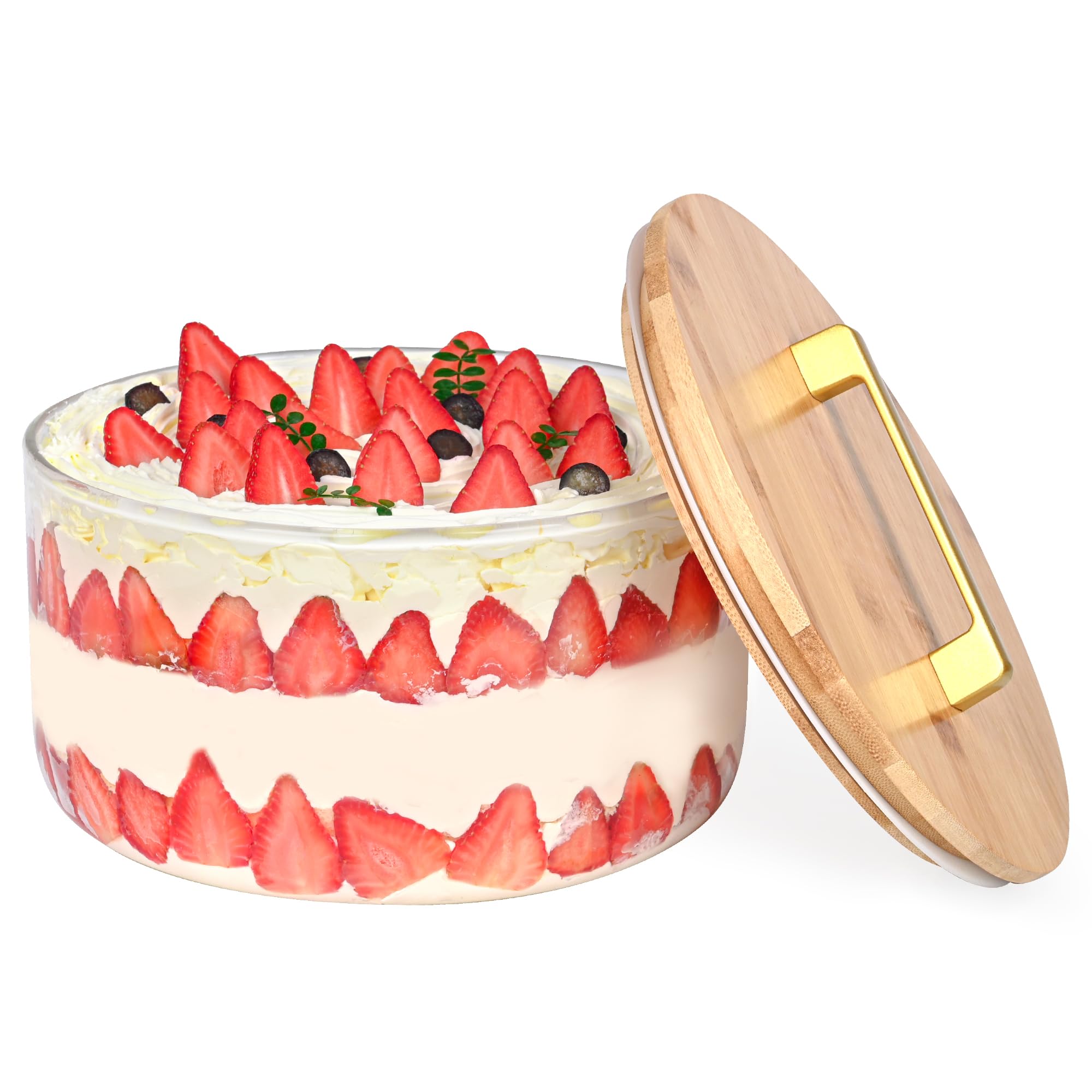 Cuenco grande de vidrio de 5,528.2 g, cuenco grande de 9.8 pulgadas con tapa, cuenco de vidrio transparente para servir ensalada para colocar pasteles de helado, cupcakes, ensaladas, frutas,