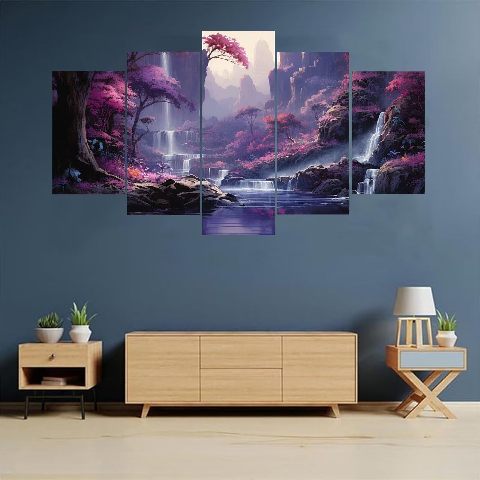 Diamond Painting 5 Pièces Scénario de cascade Peinture Diamant adulte Point de Croix Kit Complet, Broderie Diamant Painting Grand Format Puzzle Art pour Décoration Maison Cadeau 150x90cm E-8489