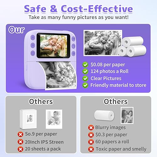 Miniatura 5 de Cámara de impresión instantánea para niños, regalos de cumpleaños de Navidad para niñas y niños, cámaras de impresión digital instantánea 1080P para