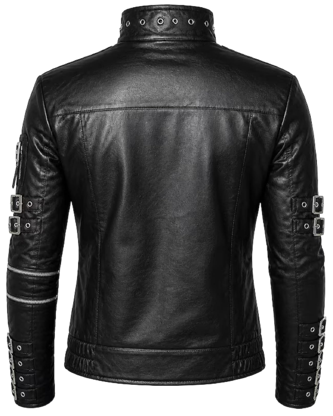 Chaqueta de cuero negra para hombre, diseño de rockero, disfraz de Halloween