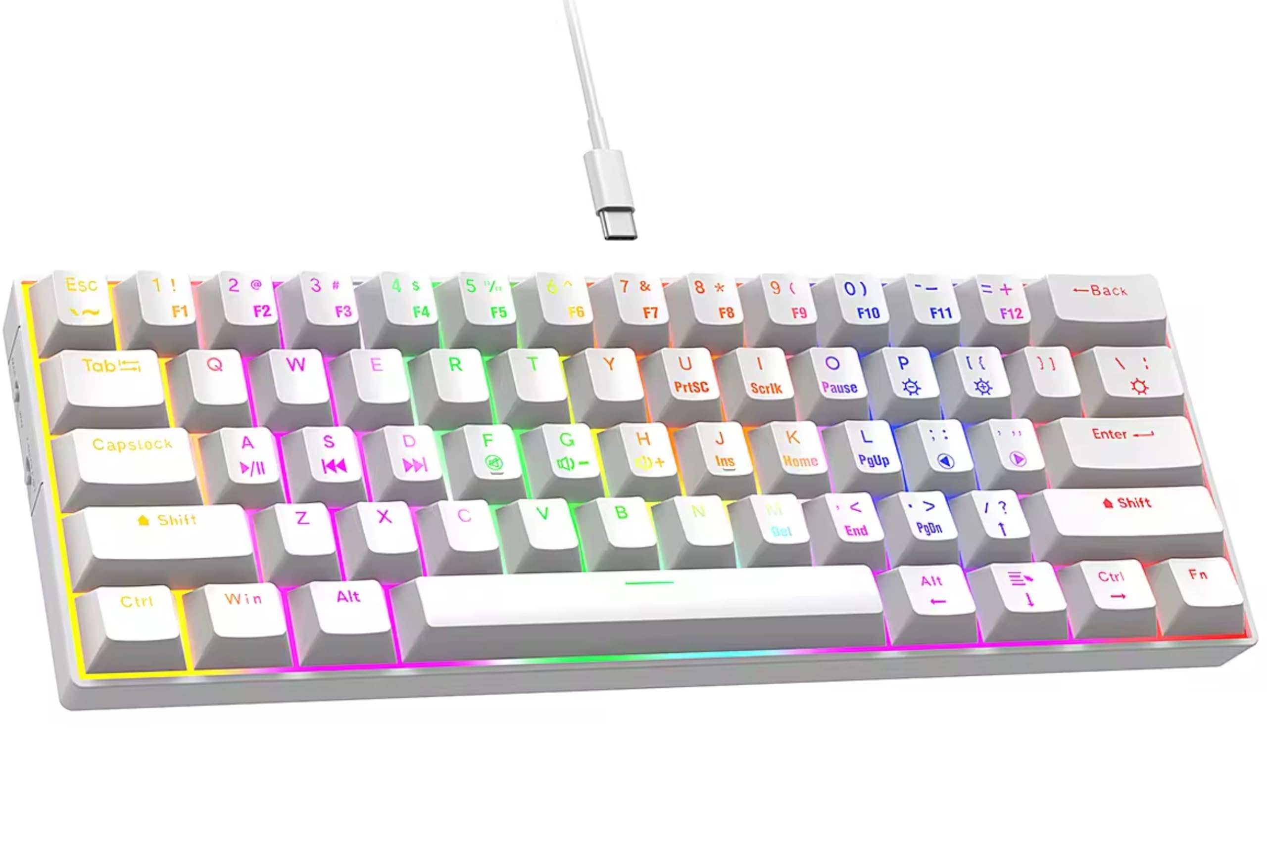 Pearl 60% Wired RGB Mechanical Keyboard, OUTEMU Tactile Blue Switches, 61 Keys Compact Gaming Mechanical Keyboard, 24 Effects Rainbow Backlighting, Wired (Pearl, Blue)