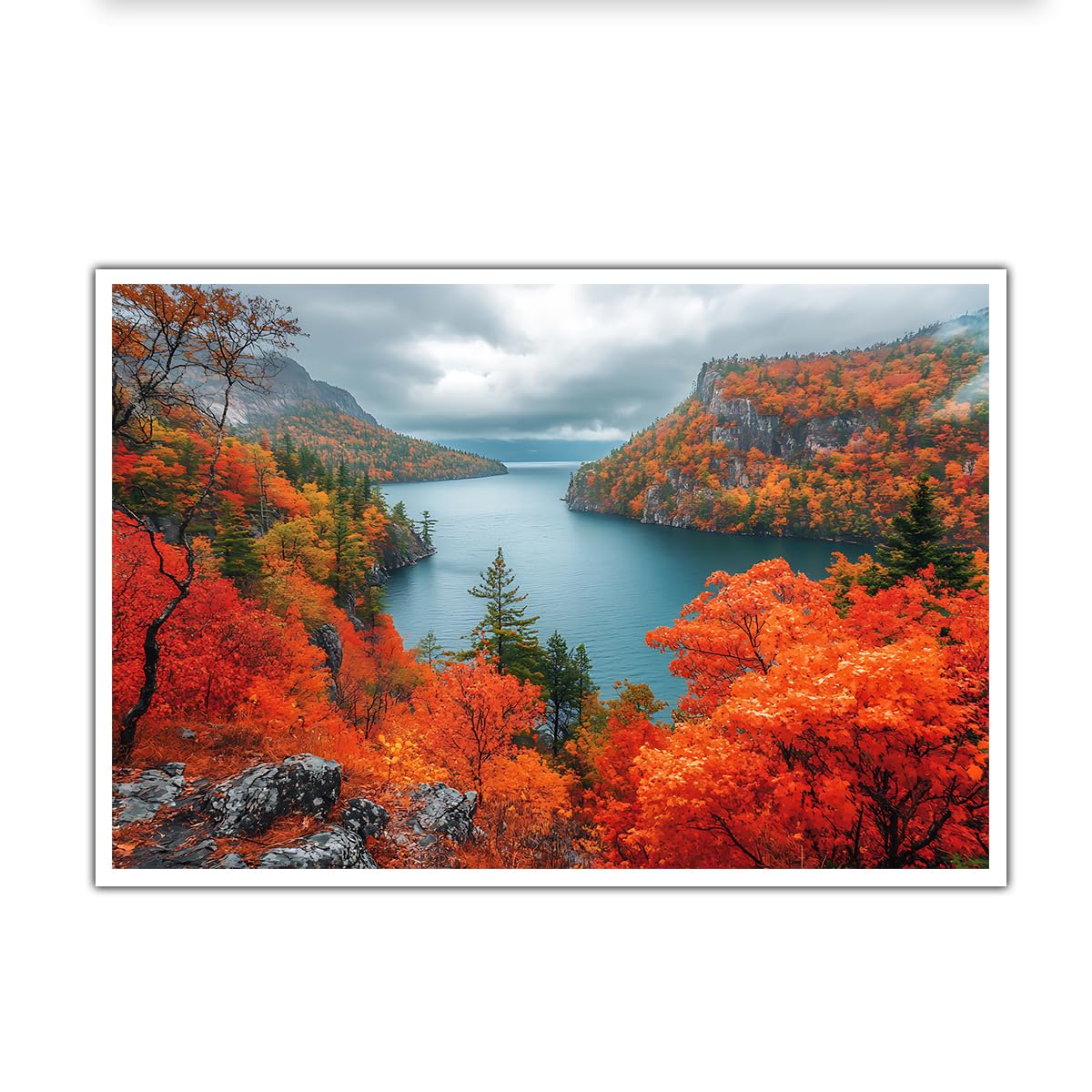 SHENGPOSTER Lake Fjord Landscape Canvas Wall Art Red Forest Canyons Giclee Prints Aesthetic Nature Water Mountains Wall Pictures for Lounge Office, Unframed 70x105cm