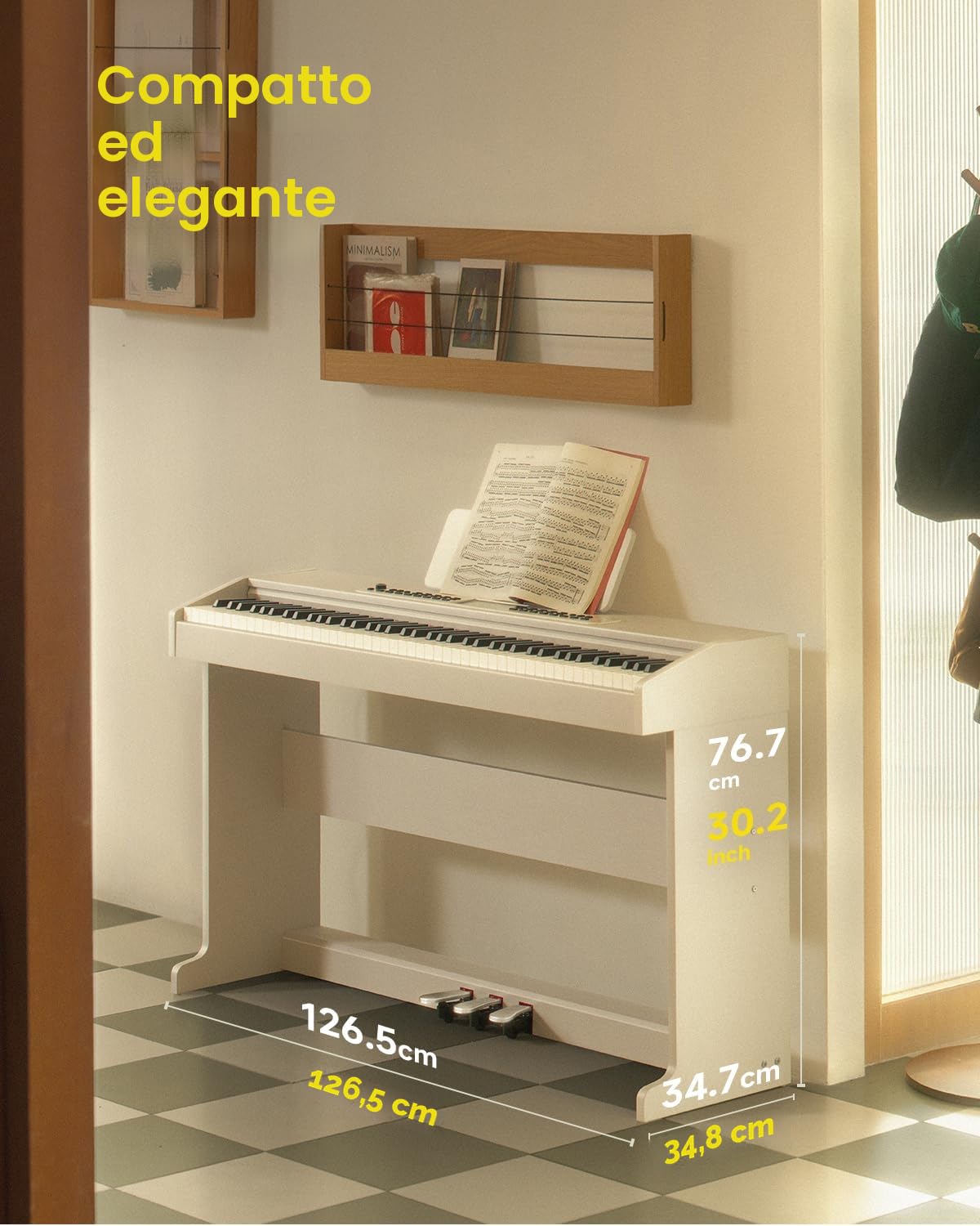 Donner DDP-95 Pianoforte Digitale 88 Tasti Pesati per Principianti, Connessione Wireless, Registrazione, 11 * 5 cm LCD, 600 Toni/Ritmi, 3 Modalità di Insegnamento del Pianoforte, Bianco
