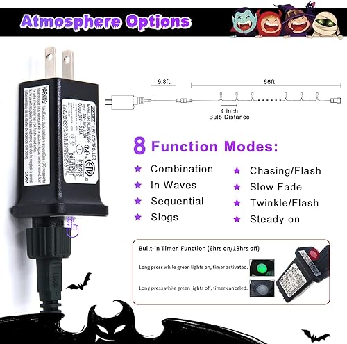 Miniatura 6 de JMEXSUSS - 200 luces LED de Navidad púrpuras para exteriores, 66 pies, luces de cadena de luces púrpuras, expandibles, con 8 modos, impermeables,