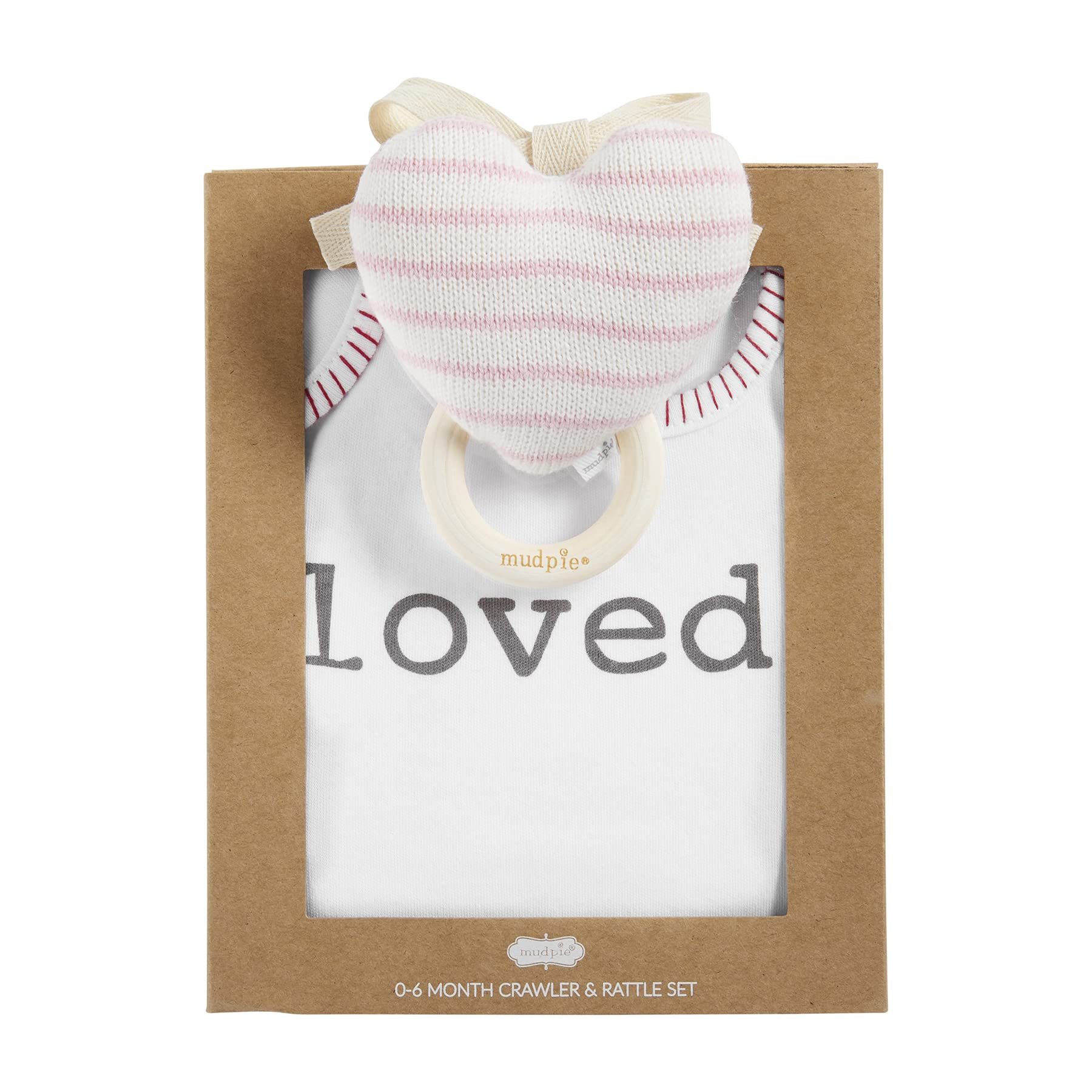 Mud Pie Baby Girls' Heart Knit Rattle and Loved Swaffle Gift Set