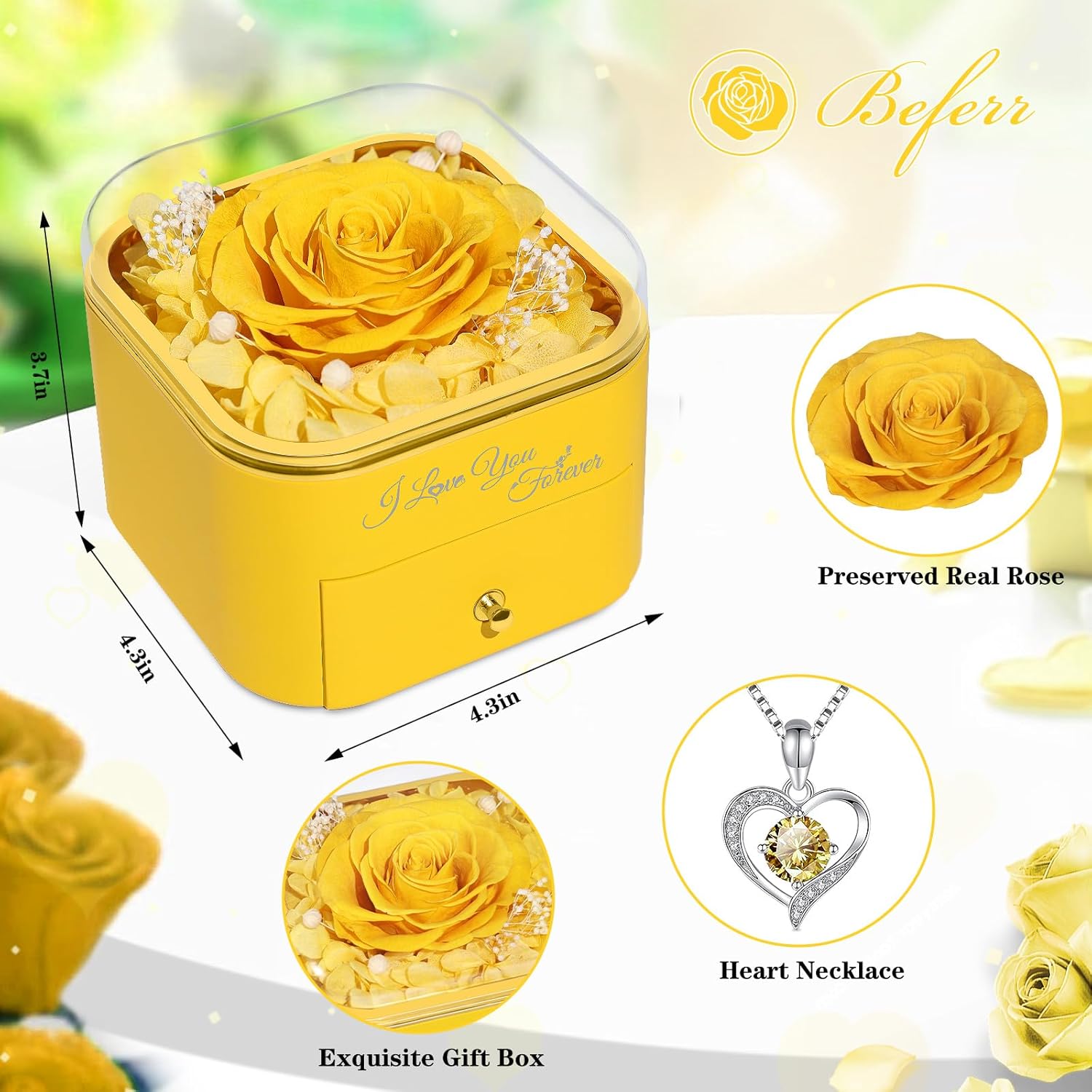 Beferr Birthday Gifts for Women Preserved Real Rose with Necklace Eternal Roses Forever Flowers for Delivery Prime Valentines Gifts for Her Mom Grandma Wife Sister Daughter from Husband - Image 5