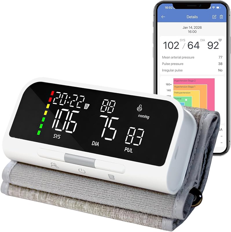@AL21 Bluetooth Blood Pressure Monitor Upper Arm - Rechargeable Automatic BP Machine for Home Use, Accurate Digital Smart Wireless Kit with Large Cuff (8.7-16.5"), App Data Sync, 2 Users