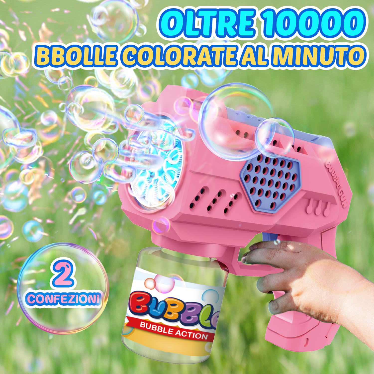 Eaglestone Pistole Bolle Per Bambini 2 Pezzi, Macchina Automatica Con Luci LED, Giocattolo Estivo Per Esterni, Regalo Di Compleanno 4-8 Anni