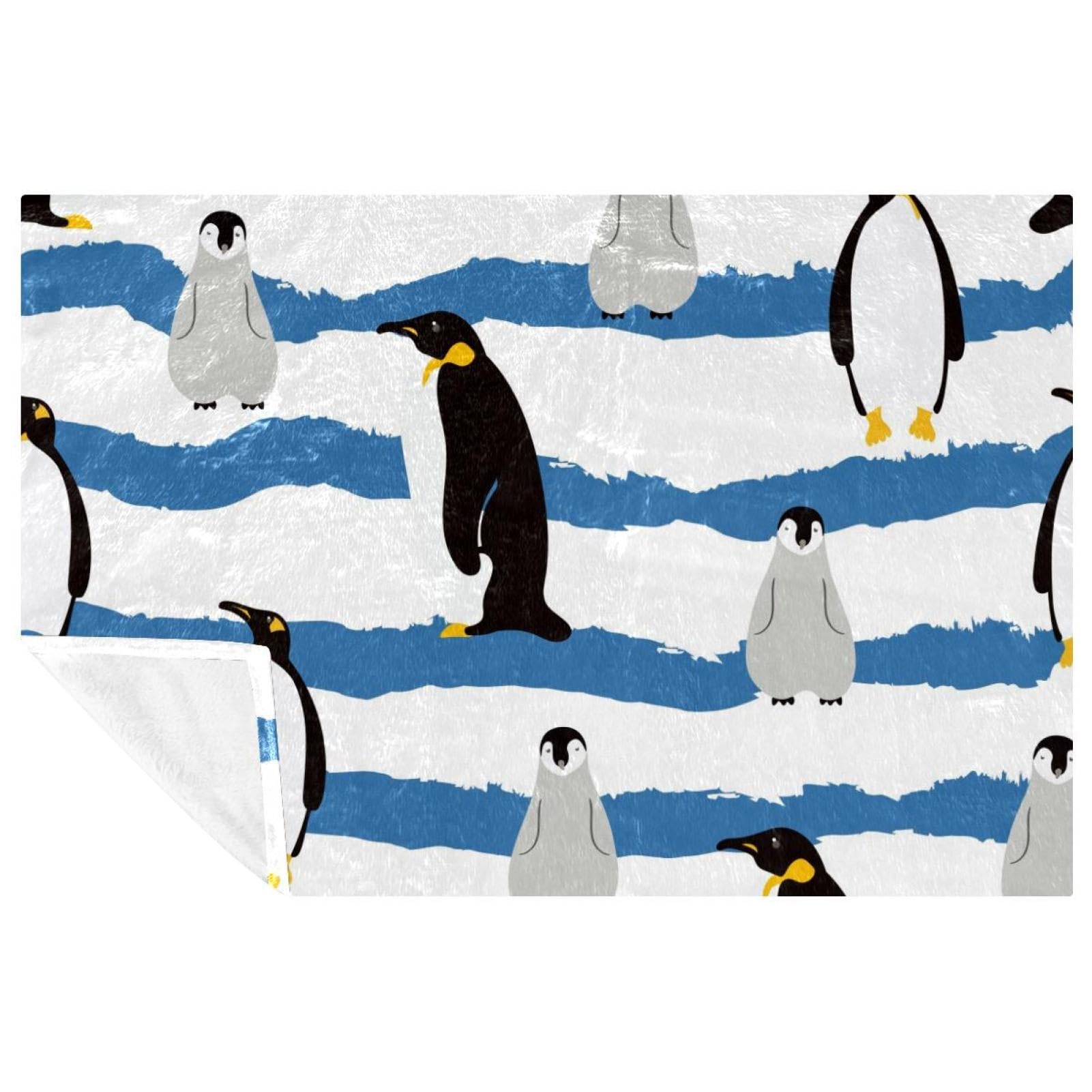 Plaid doux et chaud à rayures motif pingouins pour lit et canapé