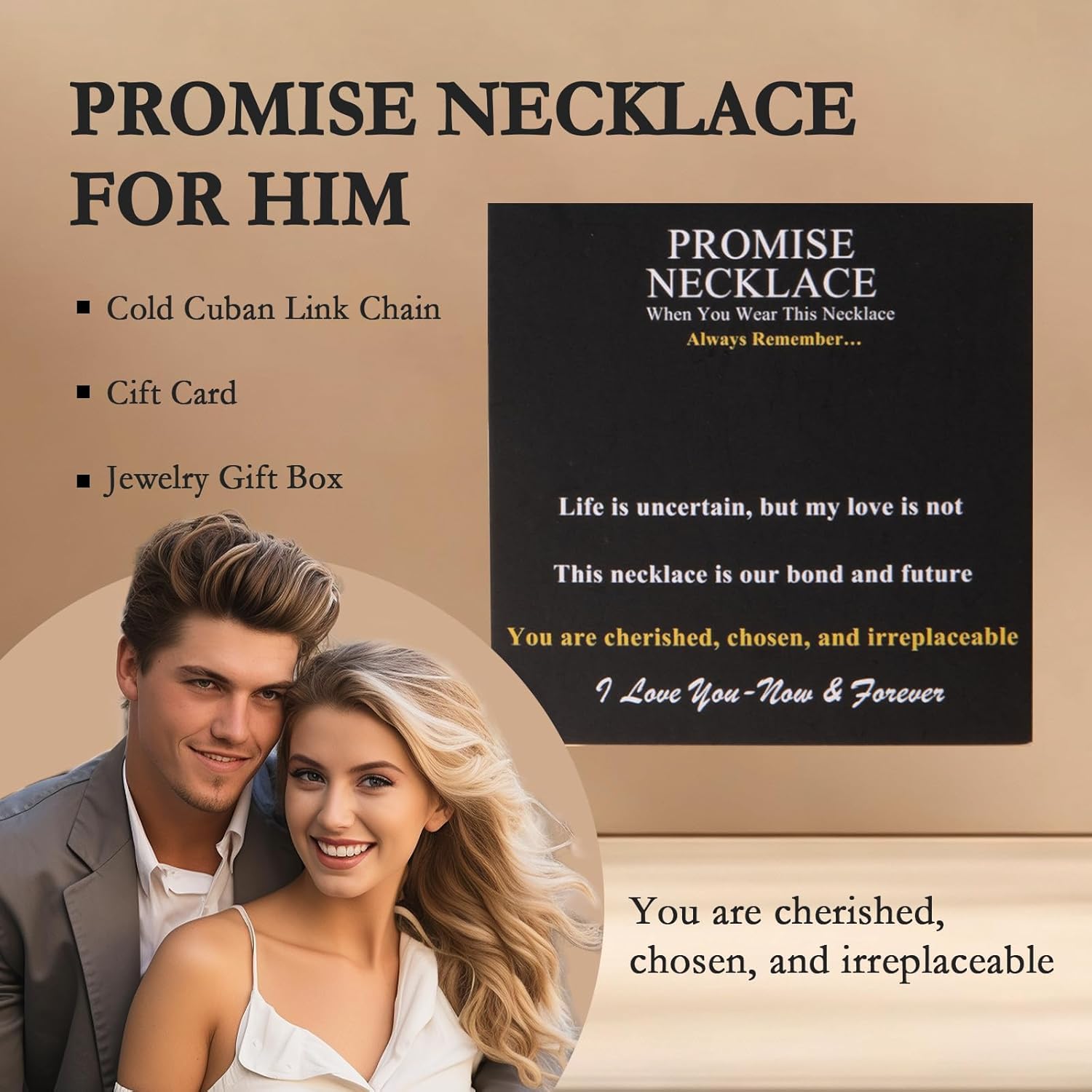 Promise Necklace for Him - 8mm Gold Cuban Link Chain for Men, Sentimental Gift for Boyfriend, Cuban Chain Necklace for Birthday Anniversary Christmas Jewelry Gift Ideas Box+Card - Image 2