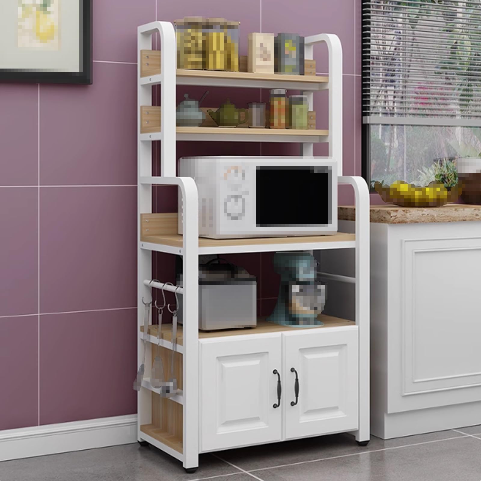 Rostfreies 5-stufiges Küchenregale Stehend Umweltfreundliche Paneele Verdickter Stahlrahmen, Küchenregal Ohne Bohren für Mikrowelle, Kochutensilien(White,80 * 50 * 150cm)
