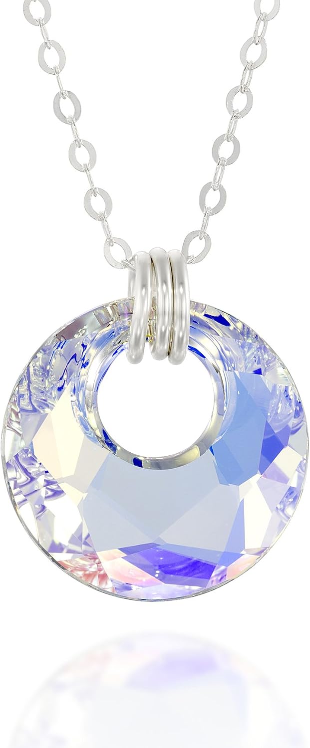 Stera Jewelry Circle Pendant Made with Swarovski Crystal 14k Gold Filled or 925 Silver Necklace, 18 + 4 Inches