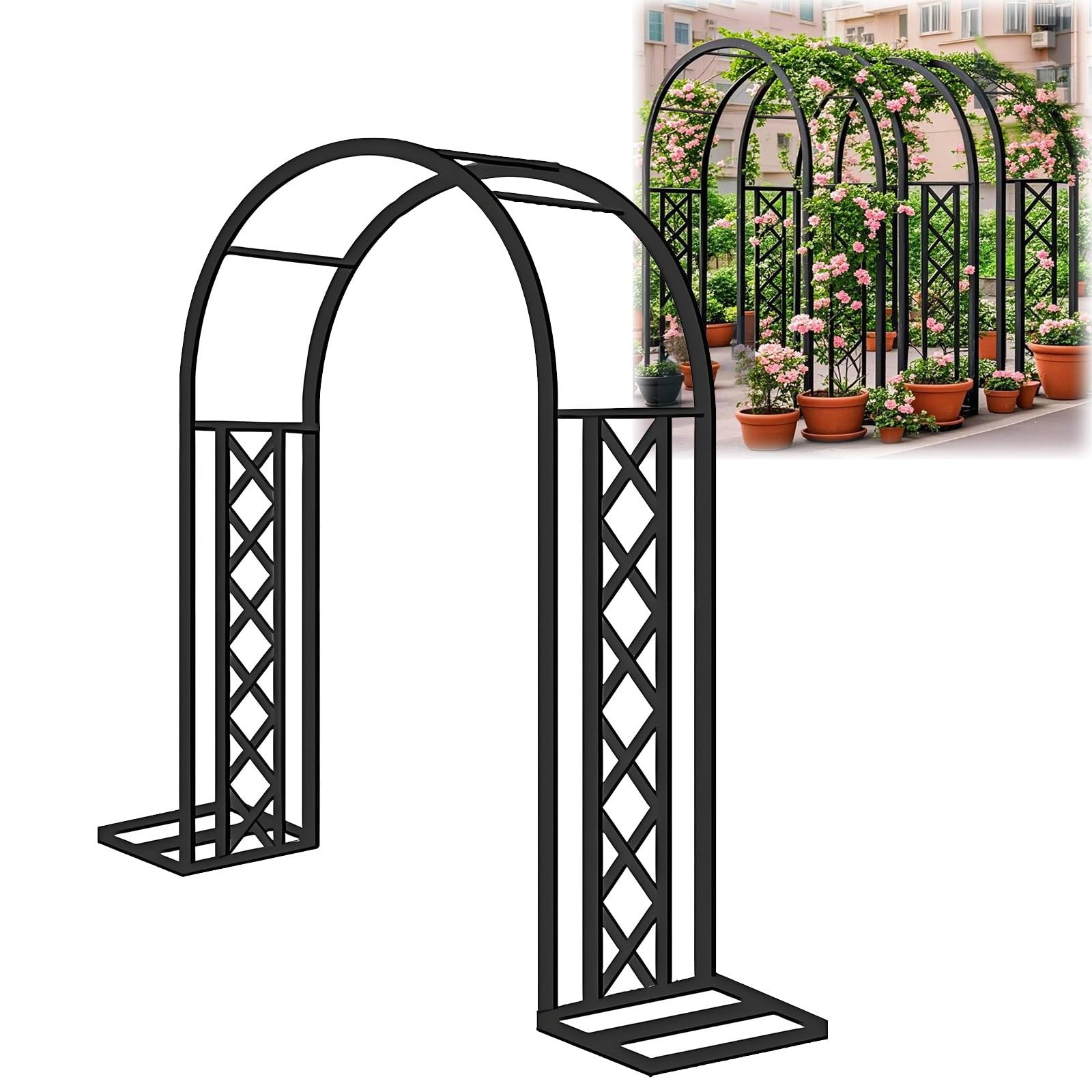 Metalowy łuk ogrodowy, krata, pergola, pawilon, 140 x 230 cm, 180 x 230 cm, 260 x 230 cm, 300 x 230 cm, pawilon ogrodowy do roślin pnących, dekoracyjny łuk ślubny (czarny, 2,6 m)