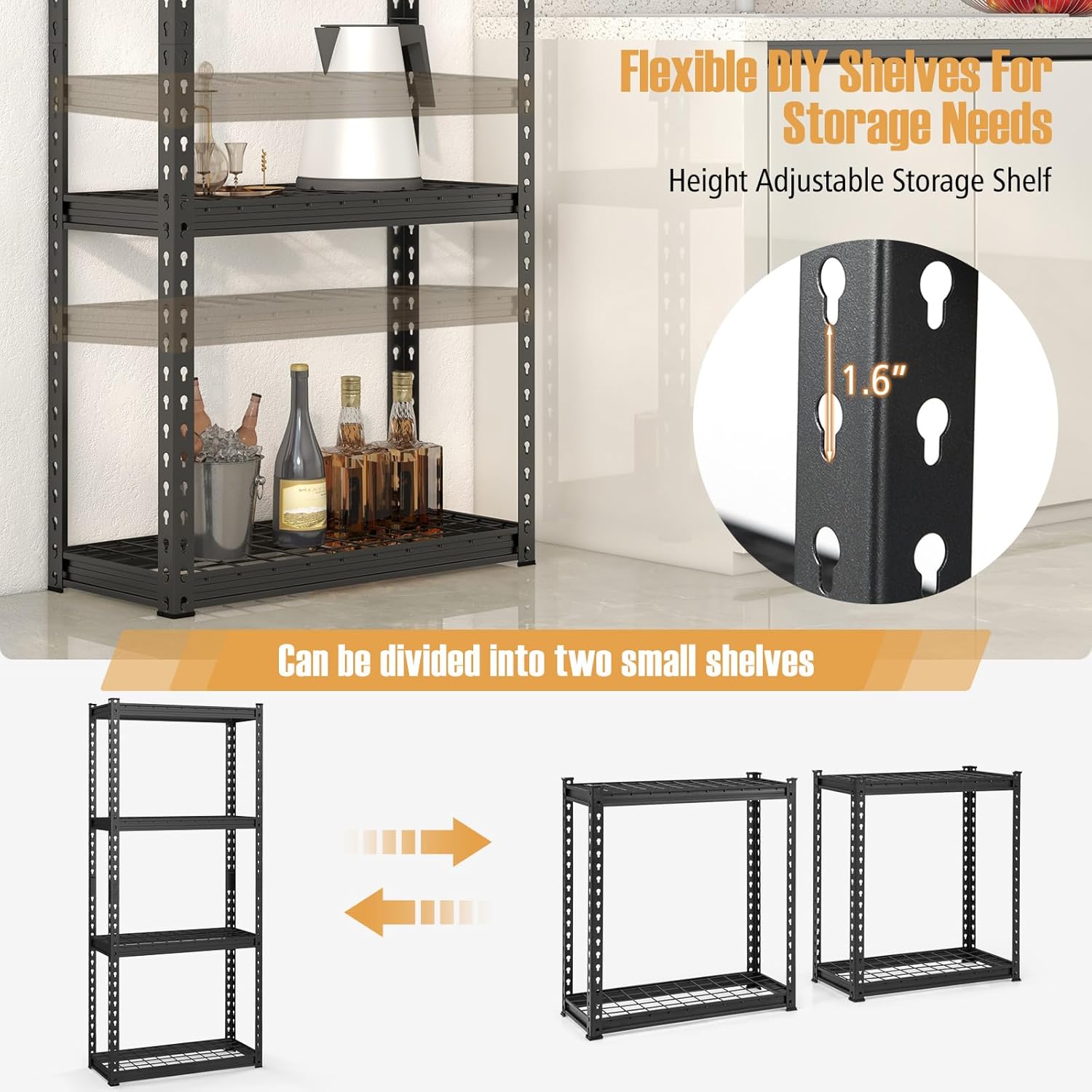 Goplus 4-Tier Metal Shelving Unit, 2 Pack Heavy Duty Wire Storage Rack with Anti-Slip Foot Pads, Height Adjustable Shelves for Warehouse, Kitchen, Living Room, Garage, 12" D x 27.5" W x 60" H