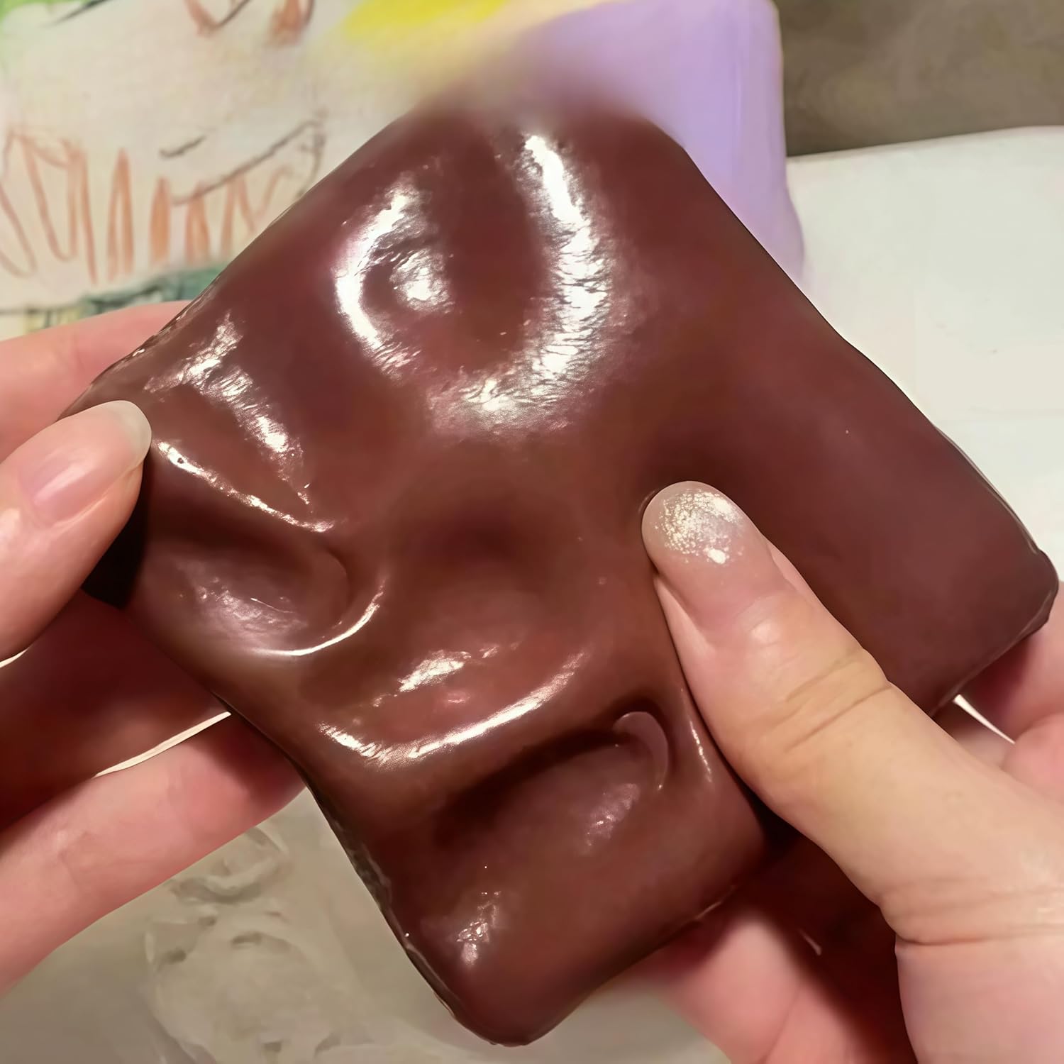 2Pcs Sticky Squishy Toast, Soft Bread Slow Rising Squishy, Lifelike Chocolate Toast Shape Squeeze Toy, Cute Stress Relief Food Squishies Slow Rising (Chocolate)
