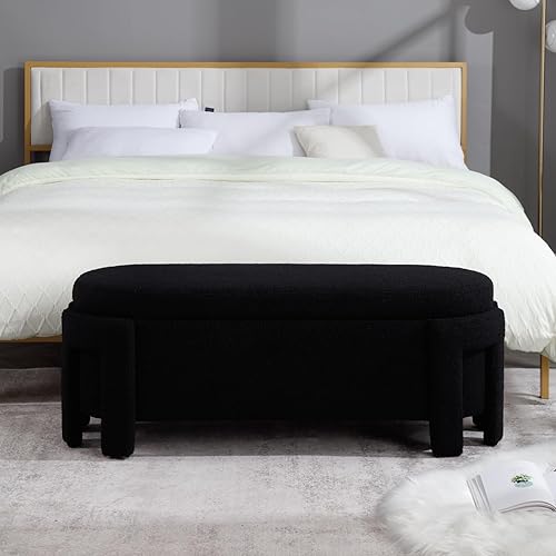 Miniatura 3 de Moderno banco de almacenamiento tapizado, banco de entrada de tela de terciopelo de 47 pulgadas de largo con almacenamiento y asiento, cómodo y