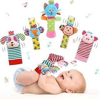 Wrist Rattles Foot Finder Rattle Sock Baby Toy, Rattle Toy, Arm Hand Bracelet Rattle, Feet Leg Ankle Socks, Activity Rattle Present Gift for Newborn Infant Babies Boy Girl Bebe (5 pcs-H)