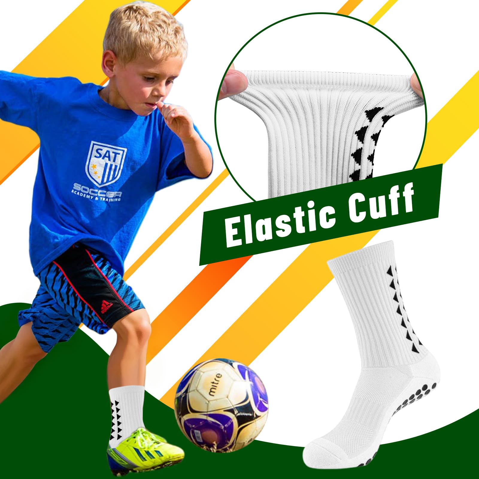 3 paia di calzini traspiranti per bambini, assorbono il sudore, calzini antiscivolo per bambini, per corsa, hockey, calcio, rugby, età 9-12 anni