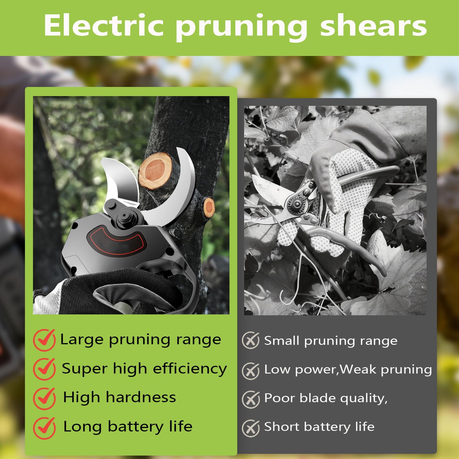 Tijeras de Podar Eléctricas a Batería,Tijera podar inalámbricas portátiles Podadora Eléctrico de Ramas con Pértiga de extensión de Altura,Pantalla LCD,para Árboles Frutales,Viñas