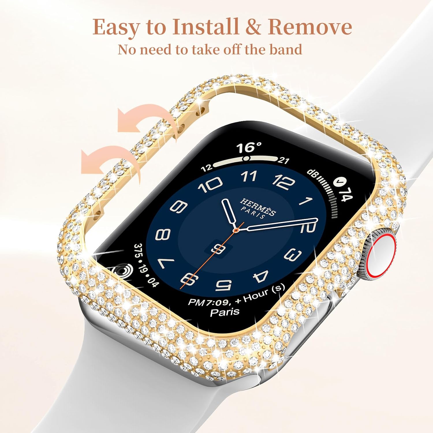 Mosonio Metal Case Cover Compatible with Apple Watch S11 S10 46mm, Full Bling Metal Watch Frame for Women, Shiny and Durable Protective Case Cover for iwatch Series 11 10(Gold,46mm) - Image 4