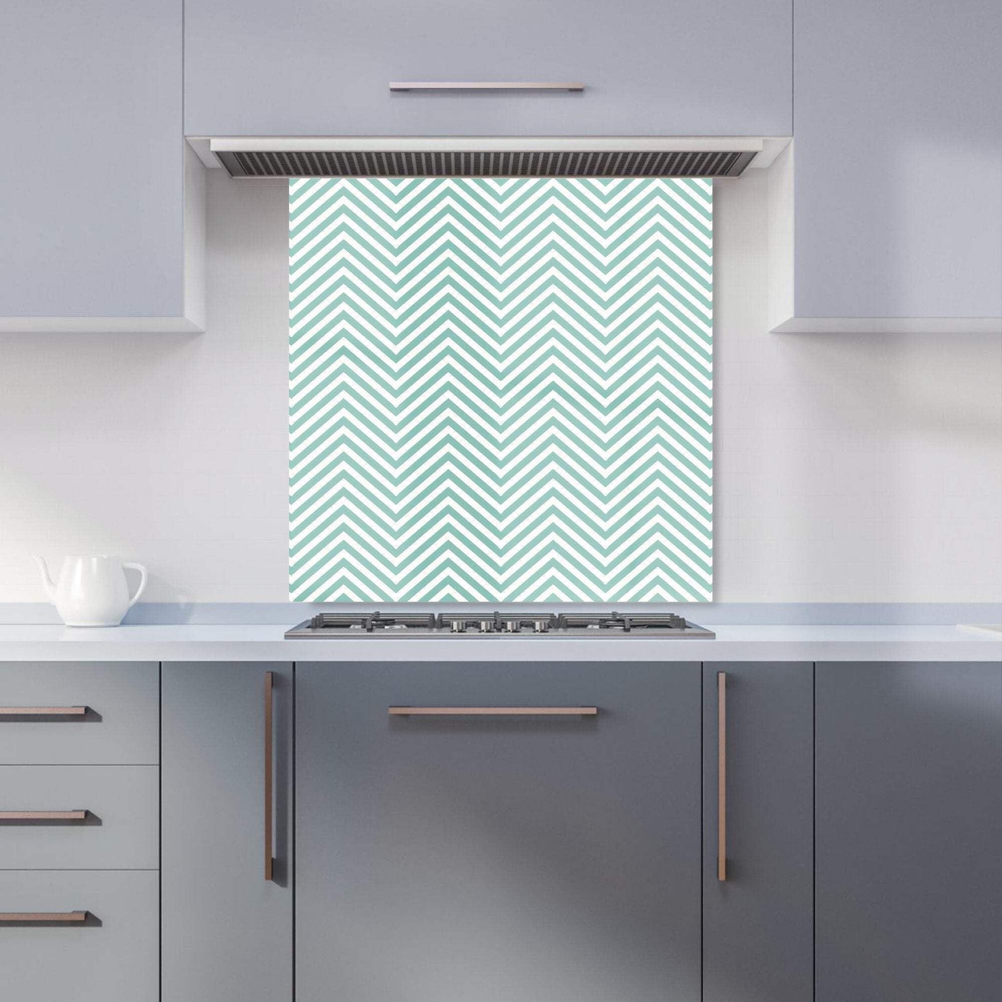 Geometric Chevron Glass Kitchen Splashback - Green - 6mm Toughened Glass - W600mm x H600mm