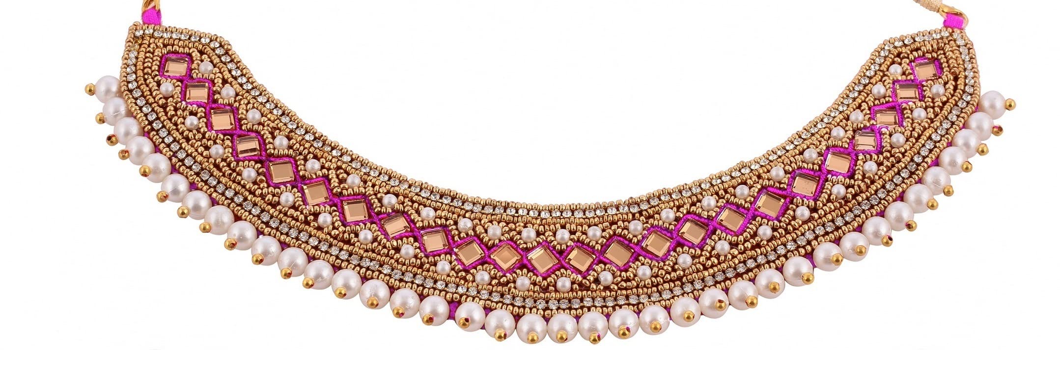 THANUS CRAFT Full Aari Lace Thread Work Cloth Handmade Embroidery Traditional Pink Choker Necklace Set for Girls & Women (B0B4GHML1P) Amazon Price History, Amazon Price Tracker
