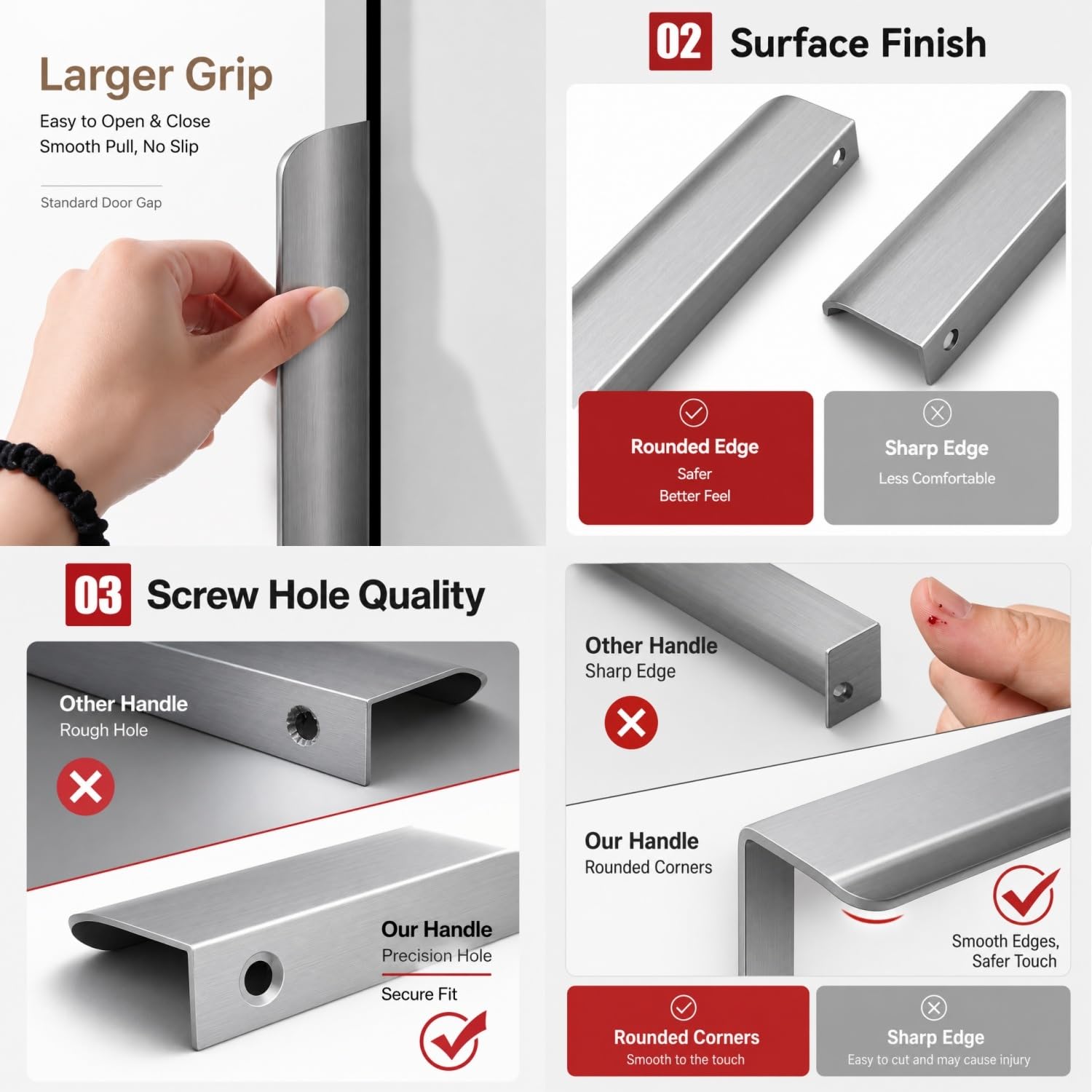 2er Set versteckter Schrankgriff Alu Raffinierte graue Möbelgriffe