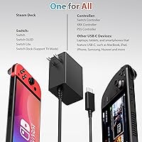 Vista 5 de Charger for Nintendo Switch, 45W AC Adapter, 20V2.25A Fast Charging with 5FT USB-C Cable Compatible with LiteOLEDSteam DeckPlayStation Portal
