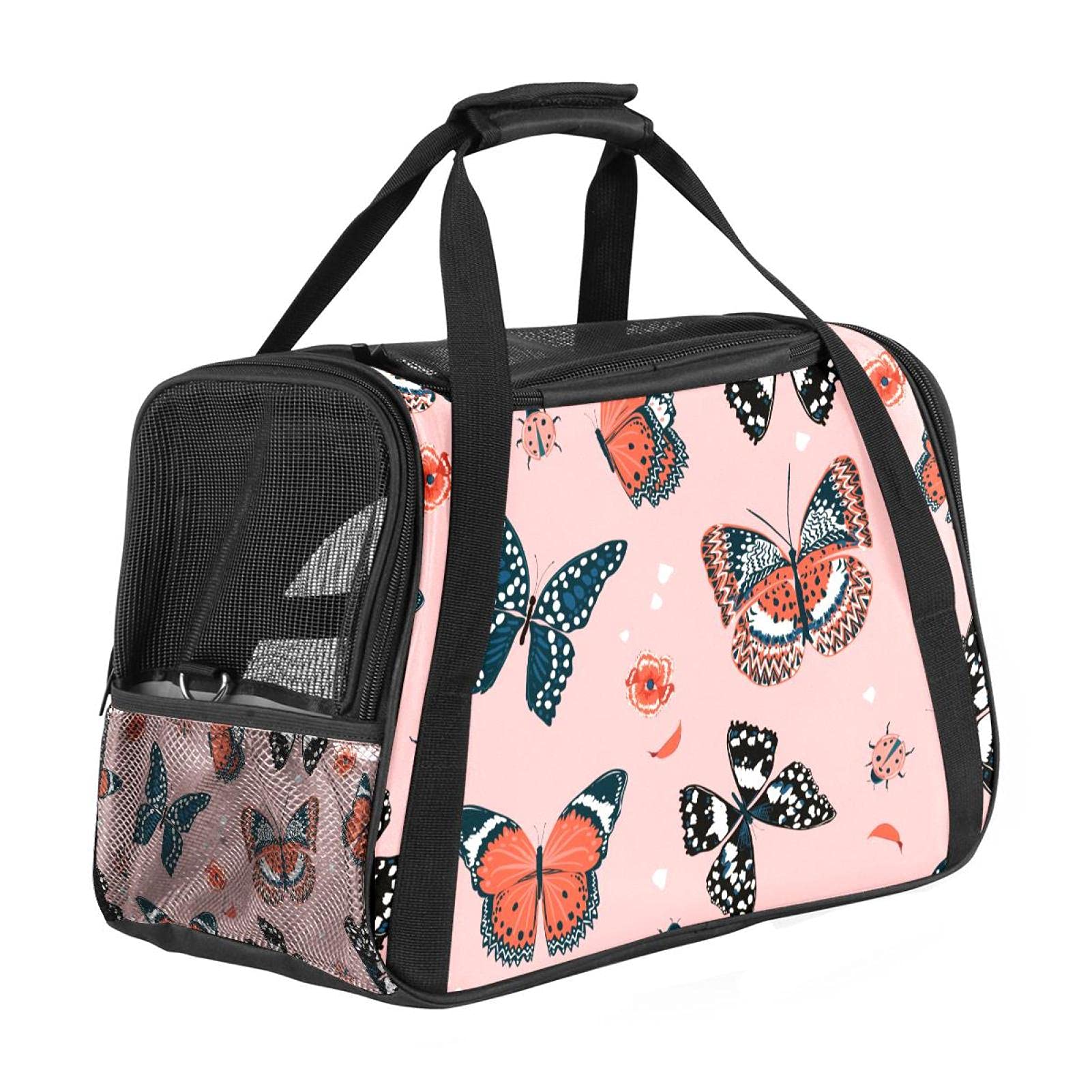 Sac de transport pour animal chat chien lapin approuvé avion imprimé papillon