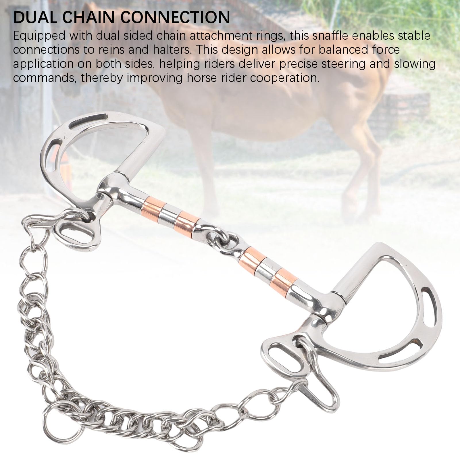 Tyenaza Filete ranurado de Acero Inoxidable, Broca de Caballo con Anillo de Boca articulada Hueca de Control Mejorado para ecuestres