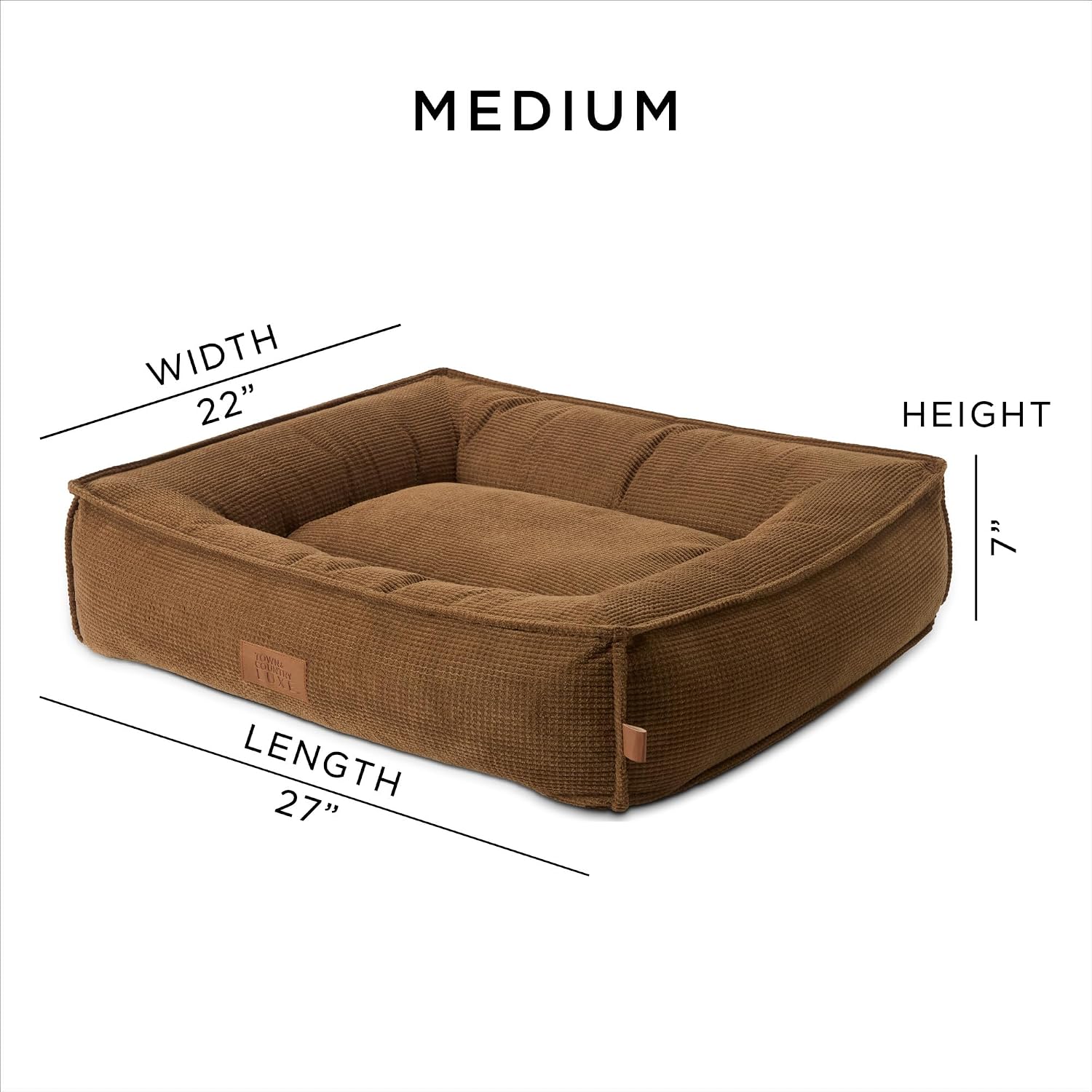 Town & Country Luxe CuddleTown Cozy Bolster Pet Bed, Ribbed Corduroy Texture, Machine Washable Cover, Soft, Cozy & Calming, Non-Slip Bottom, Brown, Medium 27"x22"x7"