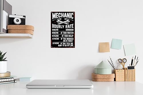 Miniatura 5 de Regalos de mecánico para hombres, decoración de garaje, accesorios mecánicos, mecánico, reproducción de tarifas horarias, letrero de metal con