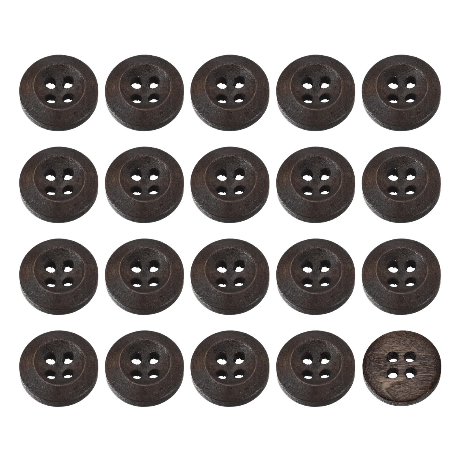sourcing map 50Pcs Wooden Buttons, 15mm(8/15") 4 Hole Round Wood Sewing Button Craft for Sewing DIY Craft Clothing, Dark Brown