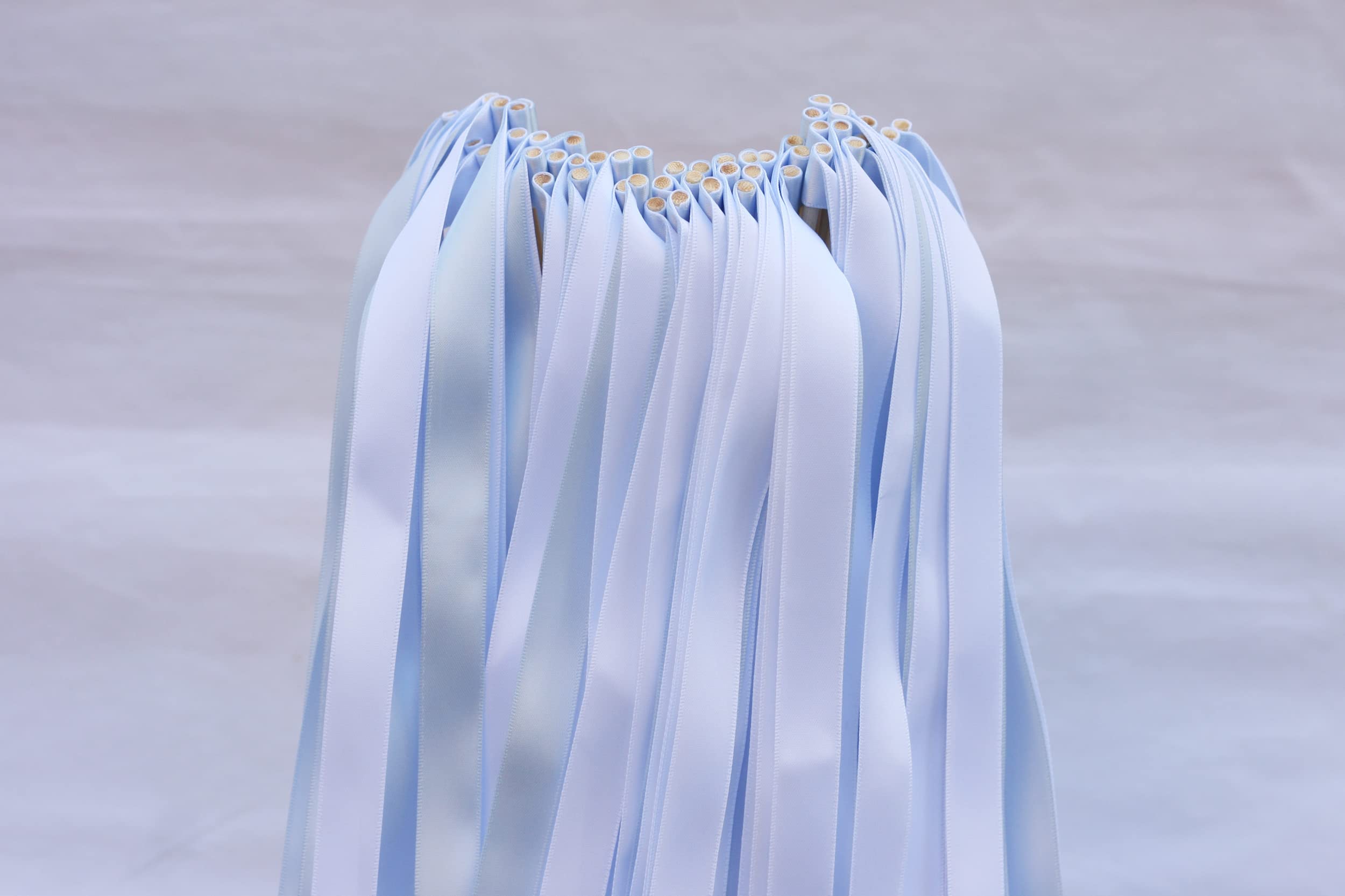 Cheonus 50PCS Wedding Wands with Double Ribbon Party Wand Streamers Ribbon Sticks Magic Fairy Wands Wedding Decors Bridal Shower Photo Prop Hunter Cream No 075