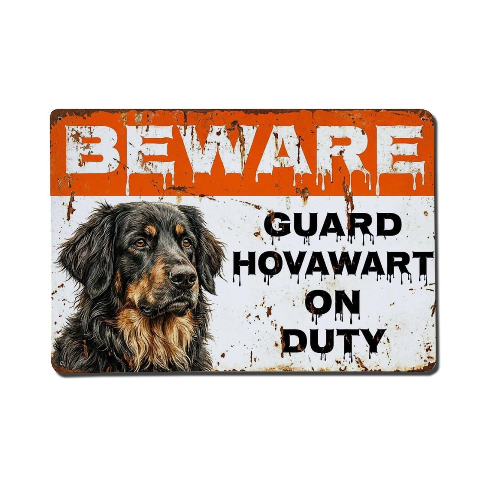 Vintage Funny Hovawart Guard Beware of Dog Garage Metal Tin Sign Plaque Wall Decor for Cafe, Club Bar, Office, Garden Metal Poster 8x12Inch