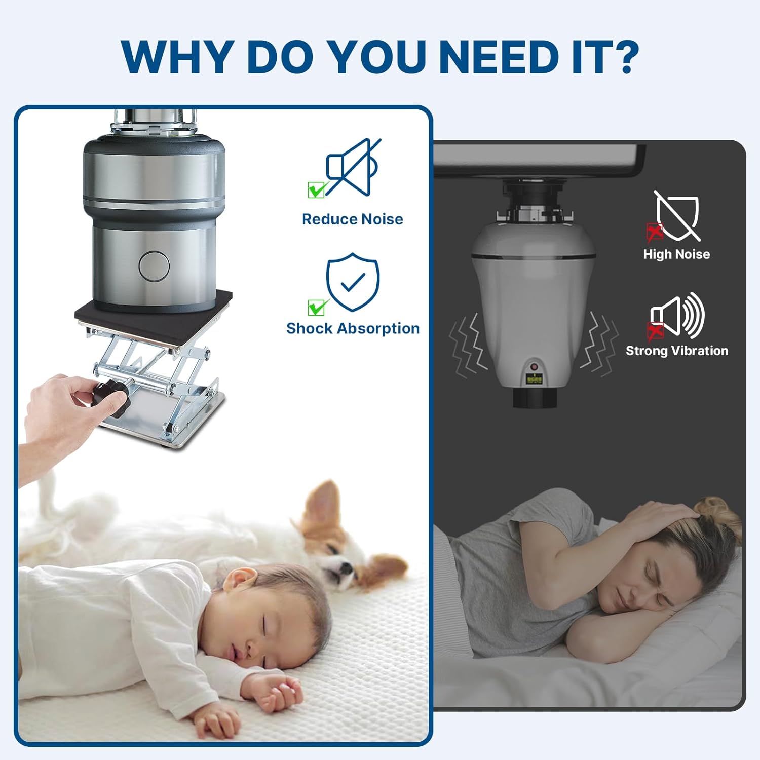 Garbage Disposal Undermount Sink Support, Height Adjustable Undermount Sink Brackets, H:3.35" - 10.63", Stainless Steel & Noise Reduction Shock Absorber Lab Jack, 135lbs, W:5.91"