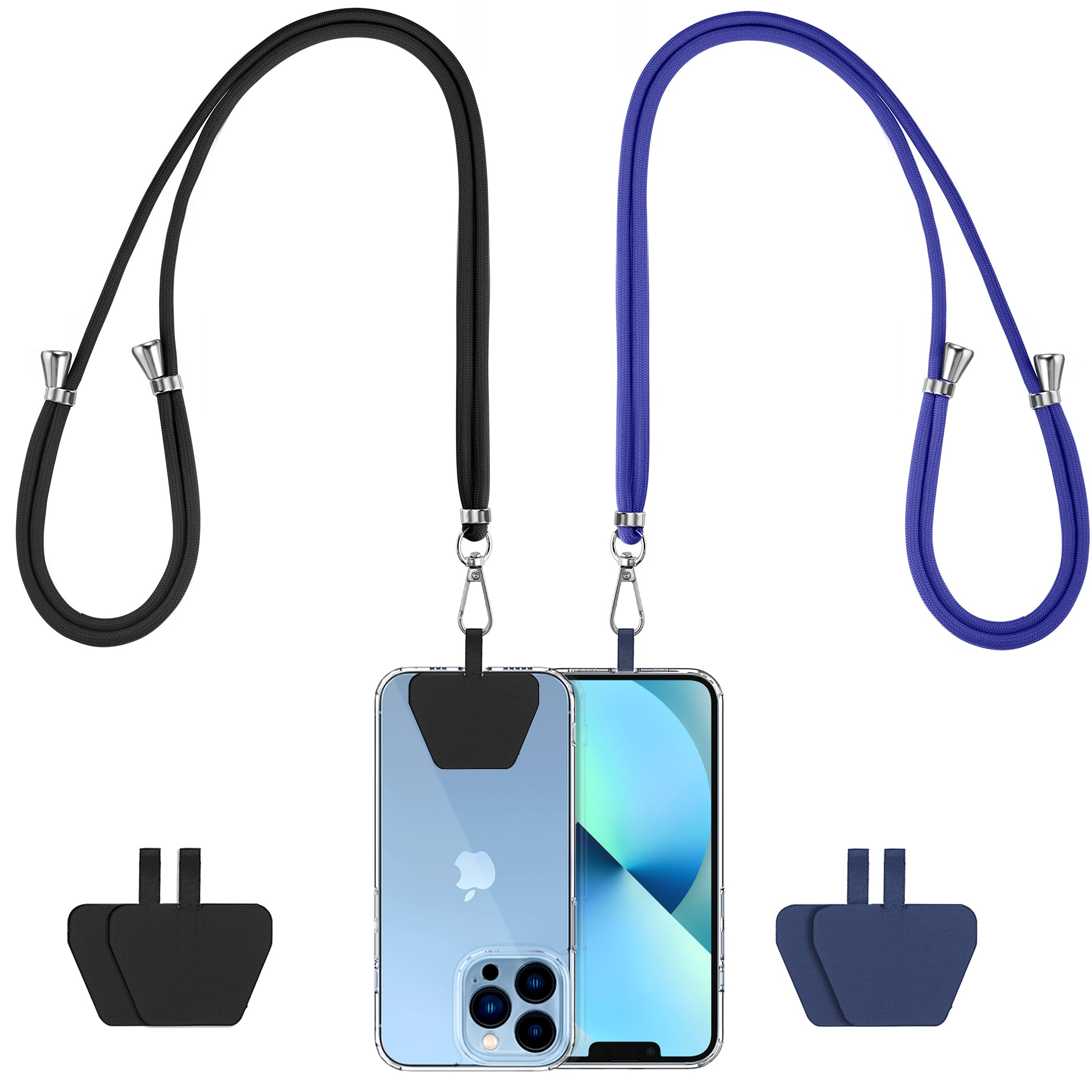 CACOE Phone Lanyard 2 Pack-2× Adjustable Neck Strap,4× Phone Patches,Universal Crossbody Cell Phone Lanyards,Multifuctional Patch Phone Lanyards Compatible with Most Smartphones(Black+Dark Blue)