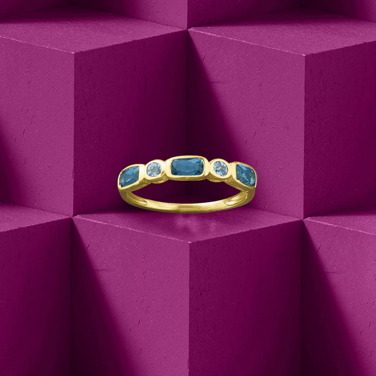 Ross-Simons 0.90 ct. t.w. London and Sky Blue Topaz Ring in 14kt Yellow Gold