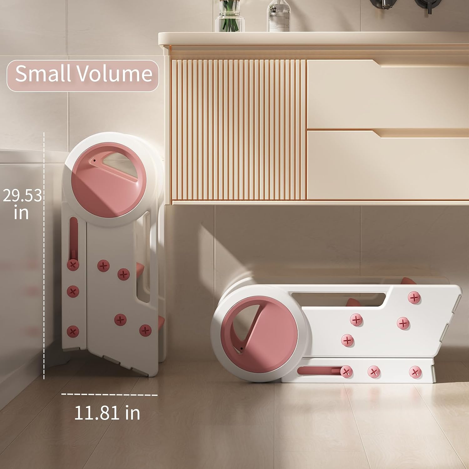 Toddler Step Stool Foldable for Kids,Turns from 3 Layers into 2,for Bathroom Sink (Pink)