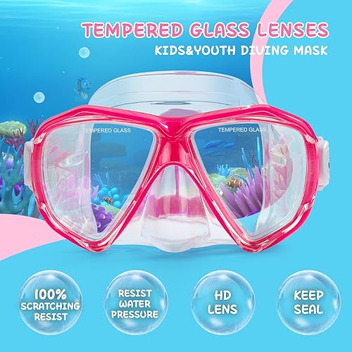 Miniatura 2 de Máscara de buceo para niños, máscara de natación antivaho de 180°, gafas de natación para niños de vidrio templado con cubierta para la nariz