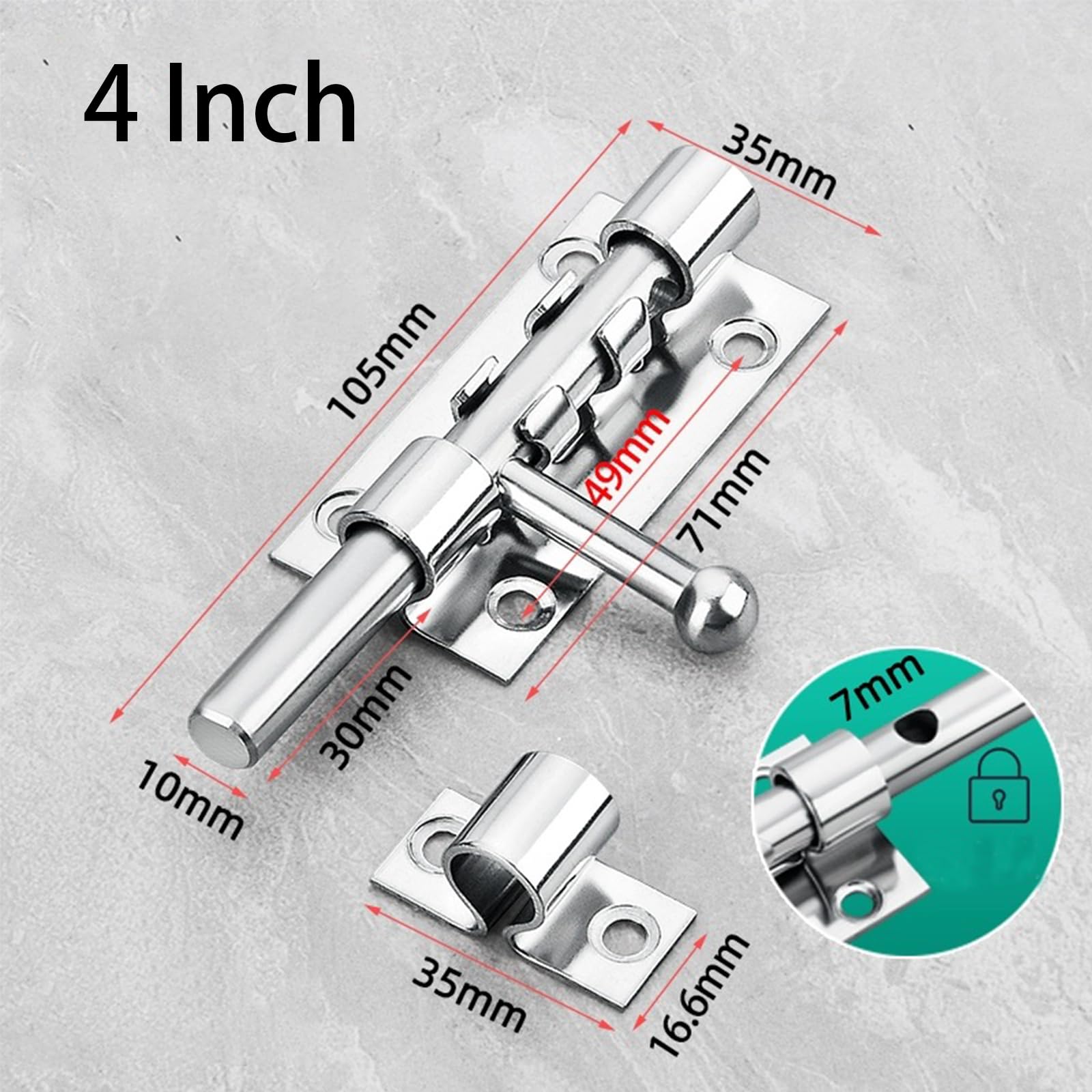 Door Lock Bolt,Stainless Steel Door Latch,4inch Heavy Duty Door Bolt Latch,Barrel Sliding Lock Security Lock Latch for Bathroom,Bedroom,Garden Doors - Image 2