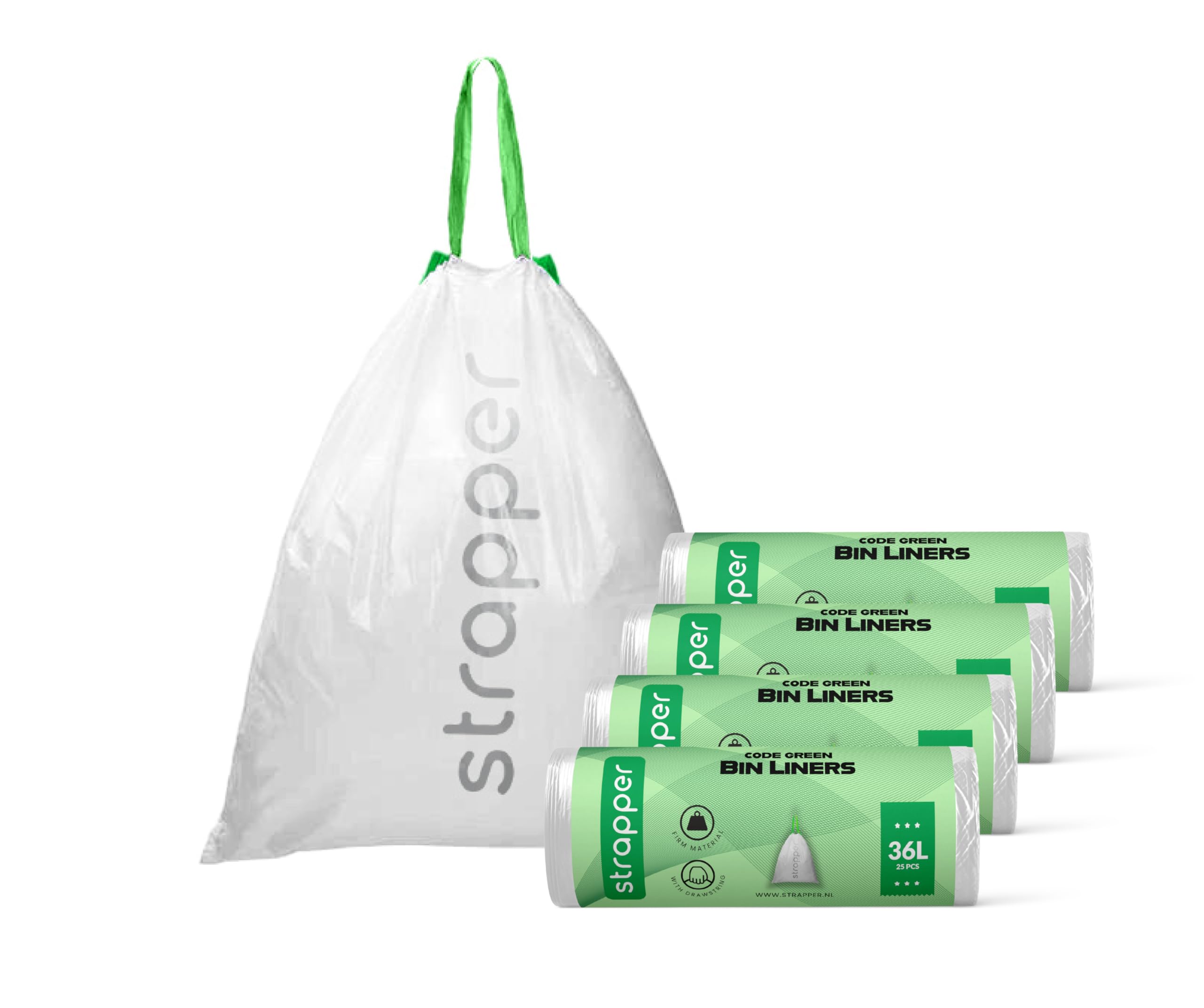 Strapper 100 Vert Sacs Poubelle - Convient pour poubelle Brabantia et Homra Nexo - 36 litres